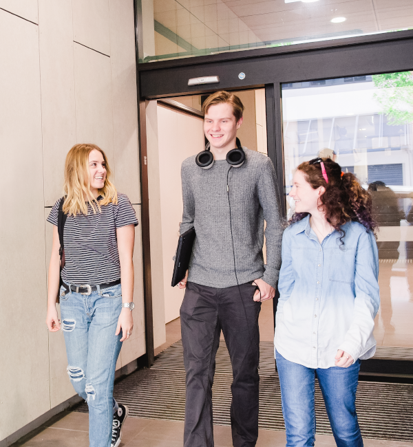 Students leaving a building