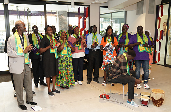 Members of the Sudanese Catholic Community Choir perform at the Blacktown Campus opening