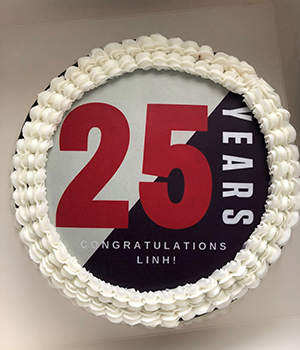 Linh Chen's 25-year service anniversary celebration cake