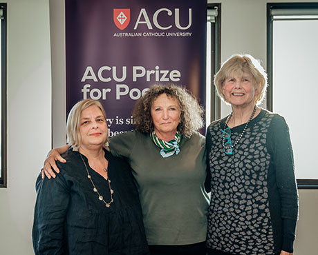  ACU Prize for Poetry winners Carolyn Leach-Paholski (2nd), Christine Paice (1st) and Jo Gardiner (3rd).. Photo: Grey Photographer/Phong Lam.