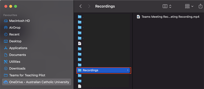  Screenshot of navigation to OneDrive folder named Recording