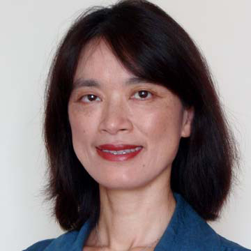 Headshot of Associate Professor Xiaoying Qi an Asian woman with black shoulder length hair in a blue top