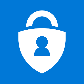 Blue background with white shield/lock logo