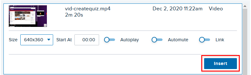 Echo video listing with insert button