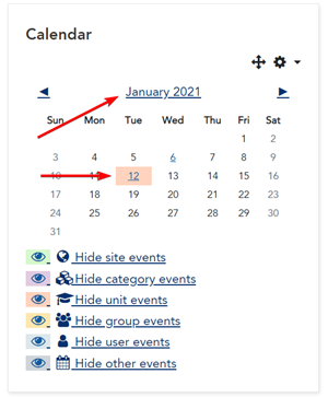 The calendar month navigation and date link