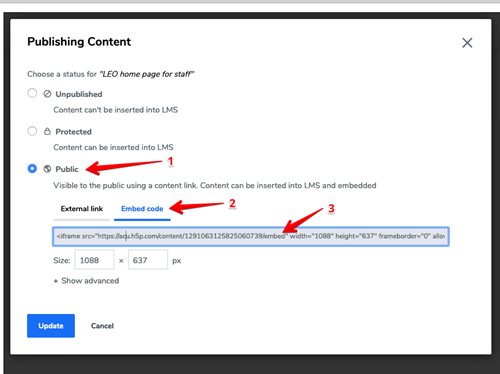 H5P make public and copy code