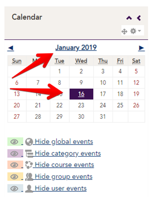 The calendar month navigation and date link