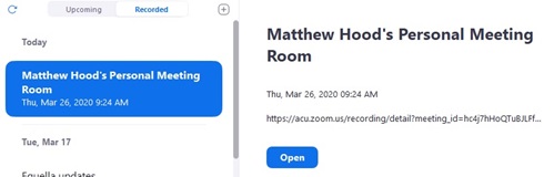 Cloud recording with Open button