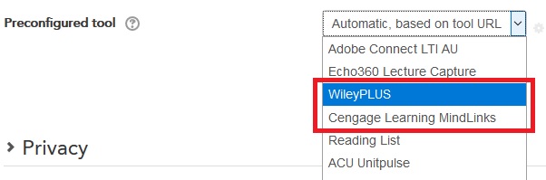 WileyPLUS and Cengage options in tool menu