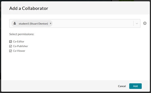 The options to add collaborator as editor or publisher