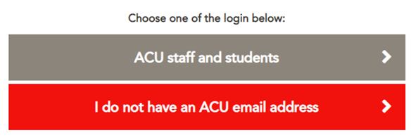 displays ACU students and staff log in page