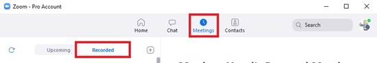 Meetings button and Recorded button