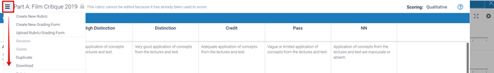 Turnitin rubric drop down menu