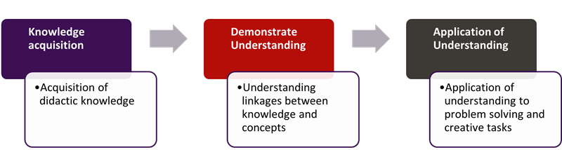 3-level model (Knowledge acquisition - demonstrate understanding - Application of Understanding)